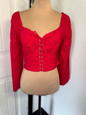 NWOT iris Red Lace-Up Long Sleeve Crop Top